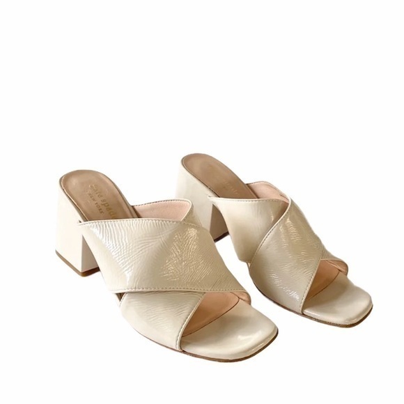 NEW Kate Spade Venus Cream Patent Block Heels Slip On Sandals‎ Heeled Mules - Picture 2 of 8